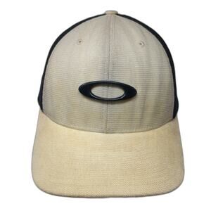 Oakley Baseball Cap Beige M Fitted Mesh Back Stretch Breathable Logo Shield Hat